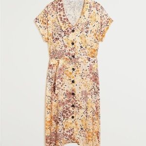 Mango Floral Button-Down Dress - Yellow and Brown